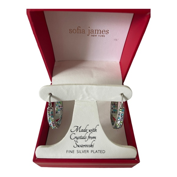 Swarovski Fine Silver Hoop Earrings Silver Plated Sofia James New York Brand New - Picture 7 of 7